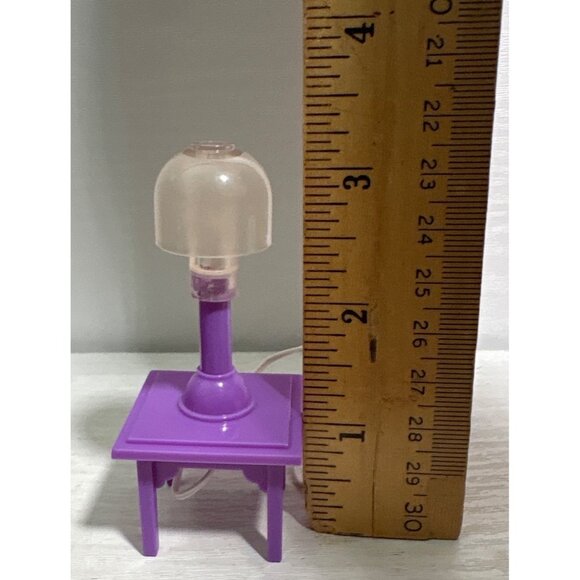 Dollhouse Lamp on End Table Purple With Clear Shade & Plug-In Cord 3" Tall - Picture 2 of 4